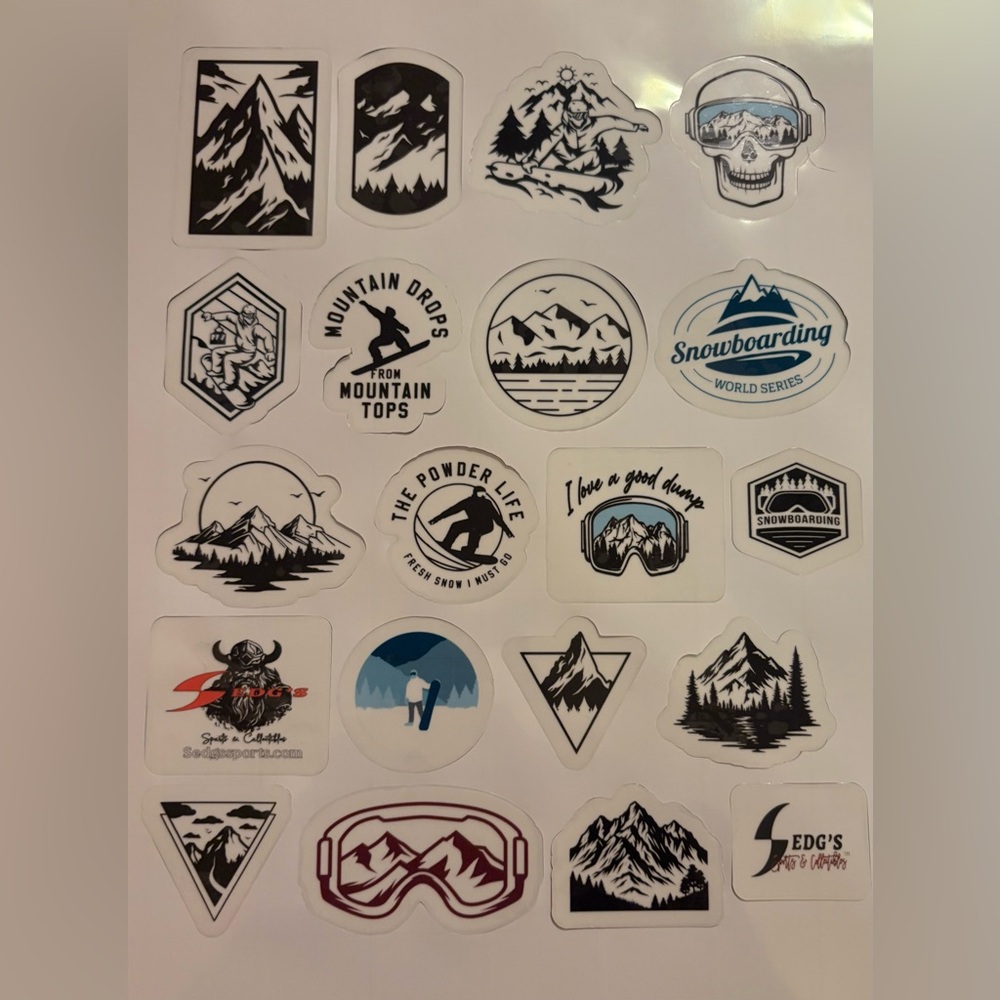 Assorted Snowboarding transparent Stickers Set